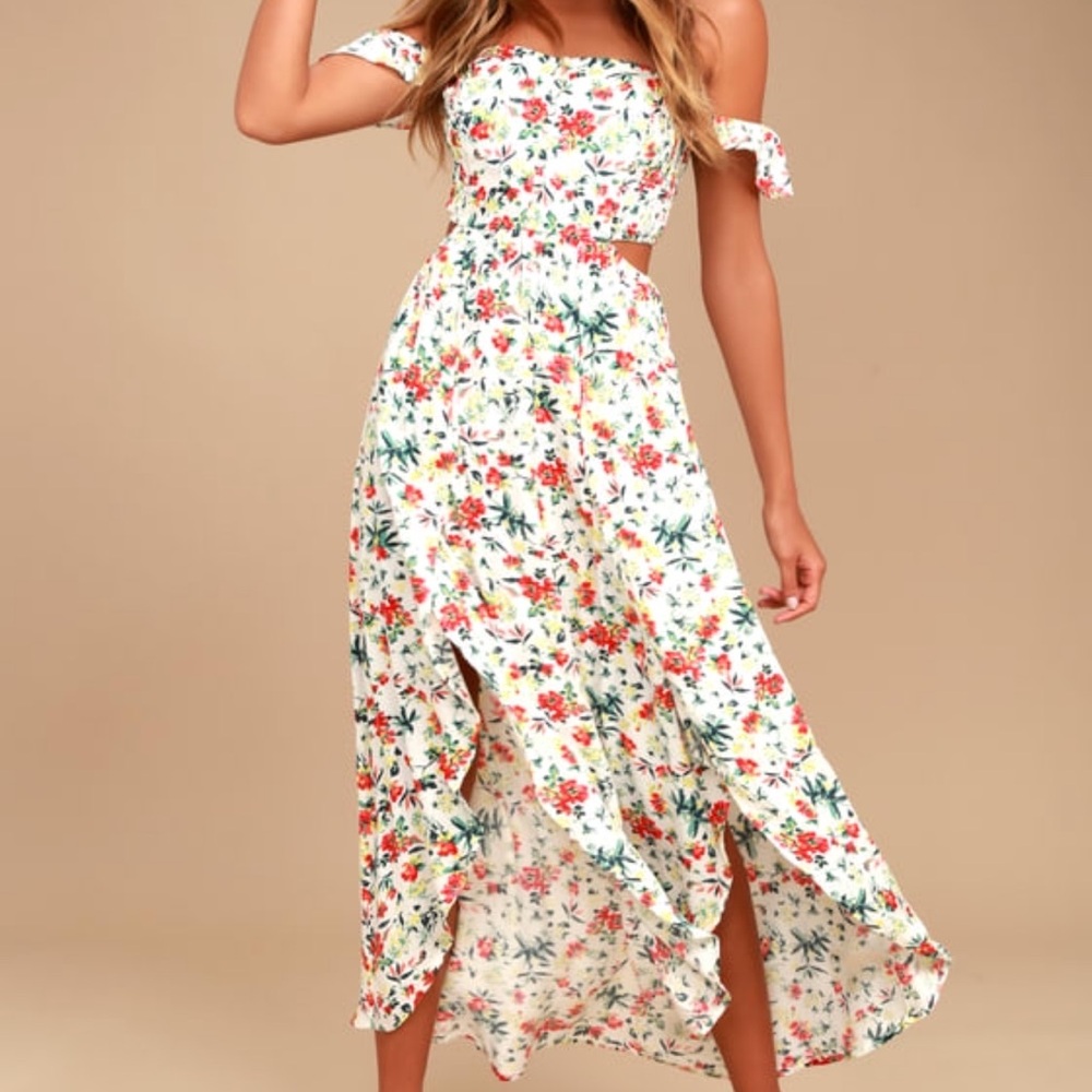 Easy on the Eyes Cream Floral Print Off-The Sholder